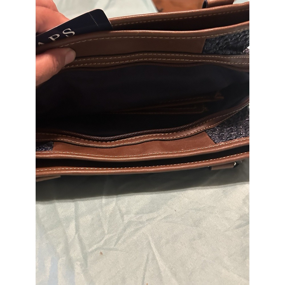 Chaps Marcie Triple Satchel Navy Woven Straw Faux Leather Shoulder Bag 1 - Picture 7 of 8